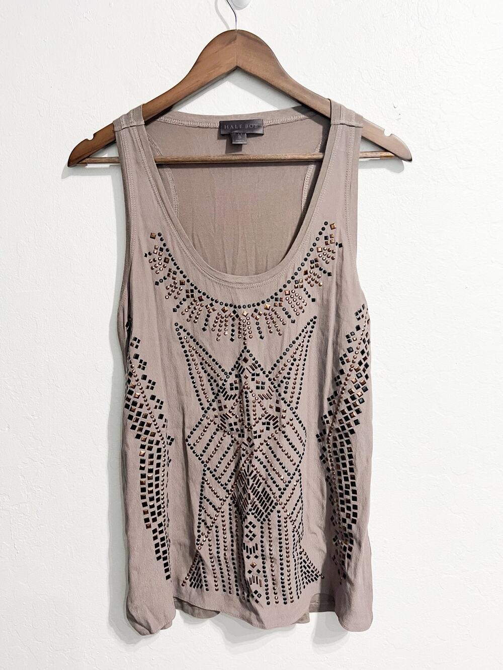 Vtg Hale Bob Tank Top SM Studded Taupe Brown Boho Grunge Indie Sleeze Y2K 2000s